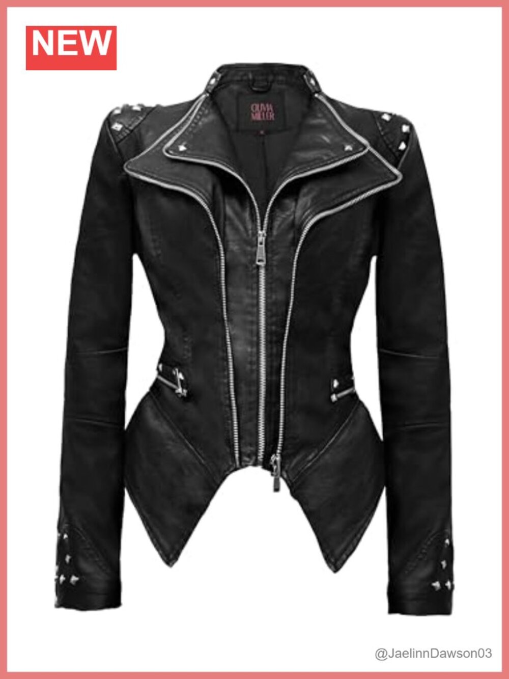 Faux Leather Moto Biker Jacket Rivet Lapel Swallow Tail Hem